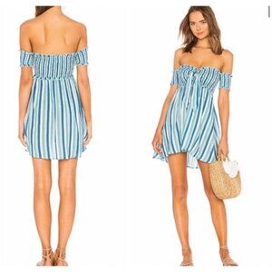 Lovers + Friends Revolve Pull On Striped Dress Blue Front Tie Size Small